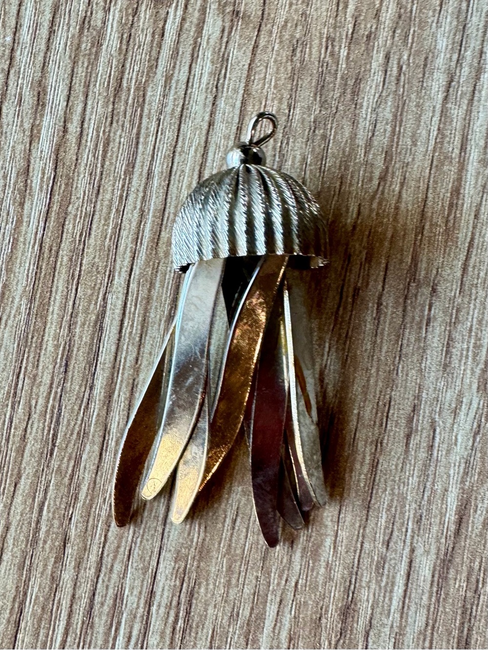 Vintage 1970s Silver Tone Jellyfish Pendant Tassel Charm - Mid Century Modern